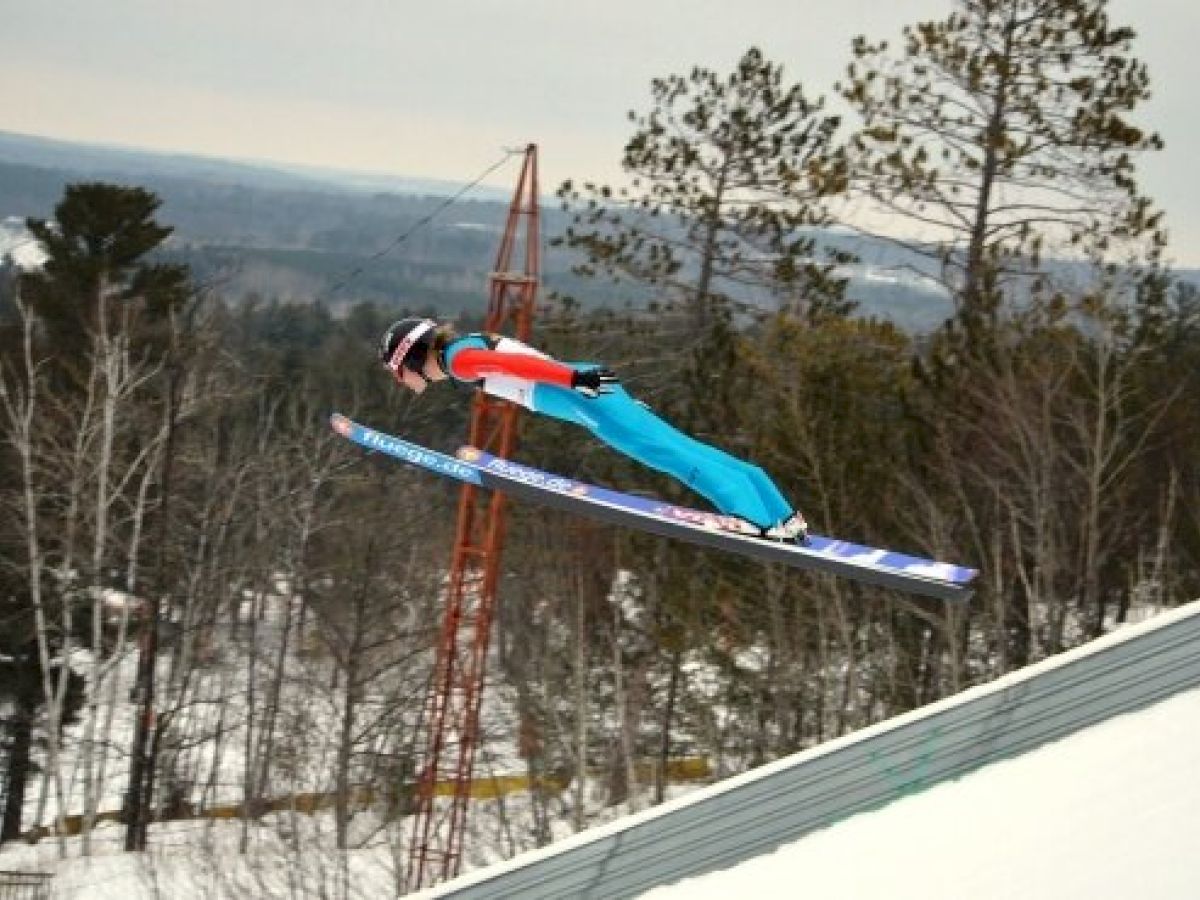 Ski jumper competing at Pine Mountain