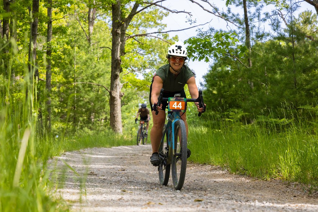 Gravel cyclist competing in the Thunder Bay Thriller near Alpena